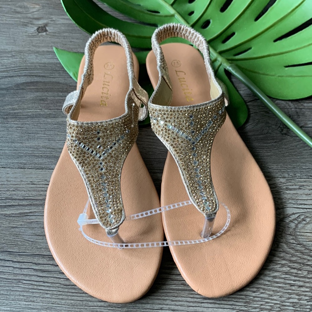 Women’s Gold Rhinestone Sandals - Picture 2 of 6
